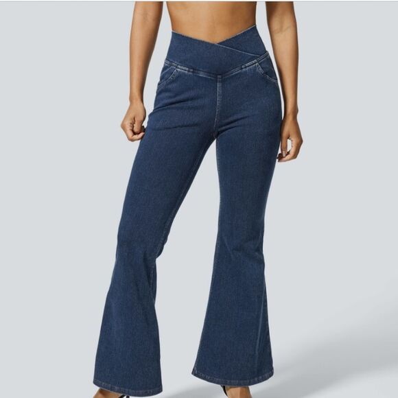 Halaramagic High Waisted Crossover Stretchy Super Flare Jean 32" Small Tall - Picture 1 of 11